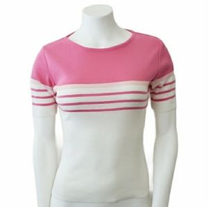 White & Pink Italian Cotton Short Sleeve Pullover Sweater